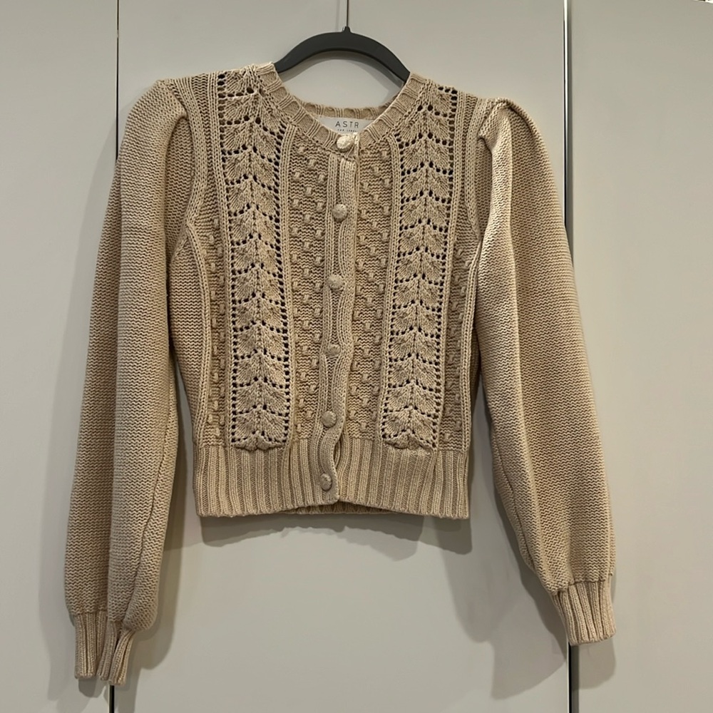Astr Cream Knit Pointelle Button-Front Cardigan - Picture 3 of 9